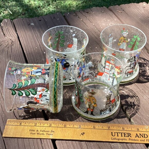 Vintage Bavarian Village Enamel Rocks Glasses Set of 4, Mid-Century - Picture 6 of 6